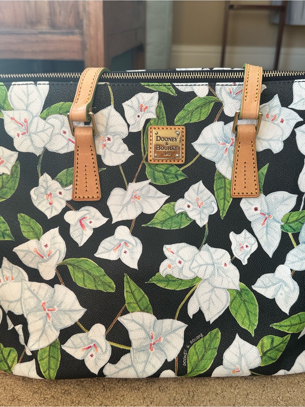 Dooney & Bourke Bougainvillea Tote Bag - Black/White/Green - Picture 4 of 5